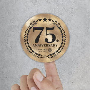 Gold 75th Anniversary Business Logo Commemorative Classic Round Sticker