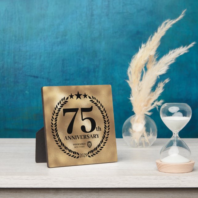 Gold 75th Anniversary Business Logo Commemorative Plaque (Insitu)