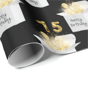 Gold 75th Birthday Balloons in White Box Wrapping Paper