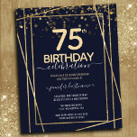 Gold 75th Birthday Party Budget Invitation<br><div class="desc">Elegant Faux gold border with shimmering confetti highlights on the top border. All text is adjustable and easy to change for your own party needs. Great elegant 75th birthday template design.</div>