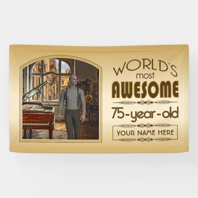 Gold 75th Birthday World’s Best Custom Photo Frame Banner (Horizontal)