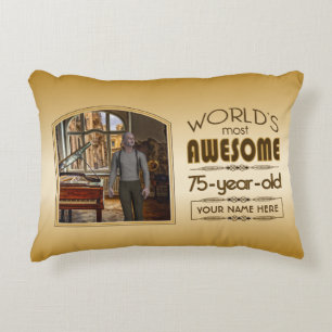 Gold 75th Birthday World’s Best Custom Photo Frame Decorative Cushion