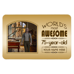 Gold 75th Birthday World’s Best Custom Photo Frame Magnet