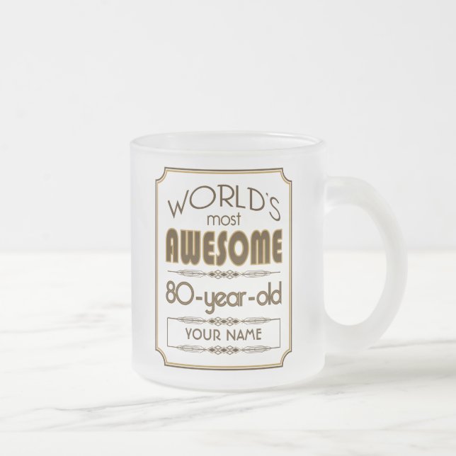 Gold 80th Birthday Celebration World Best Fabulous Frosted Glass Coffee Mug (Right)