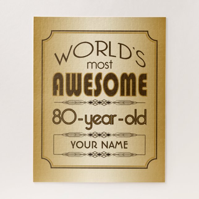 Gold 80th Birthday Celebration World Best Fabulous Jigsaw Puzzle (Vertical)