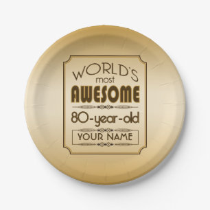 Gold 80th Birthday Celebration World Best Fabulous Paper Plate