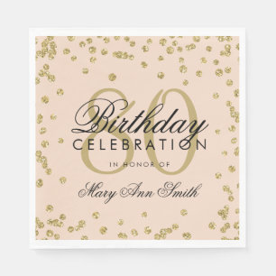 Gold 80th Birthday Glitter Confetti Blush Pink Napkin