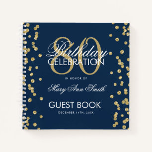 Gold 80th Birthday Guestbook Confetti Navy Blue Notebook