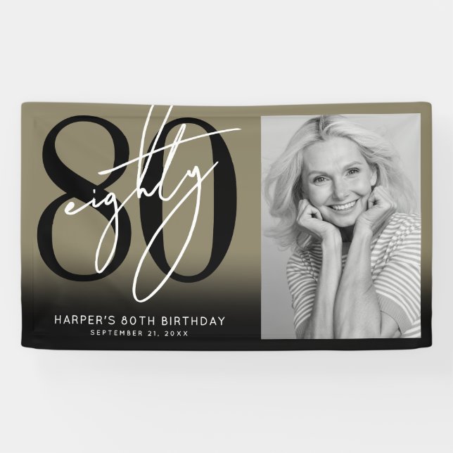 Gold 80th Birthday Party Banner (Horizontal)