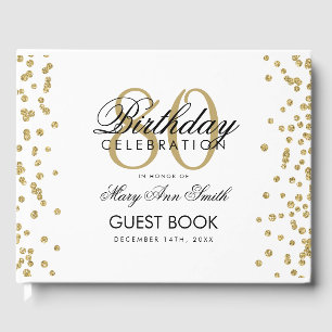 Gold 80th Birthday Party Glitter Confetti Guest Book