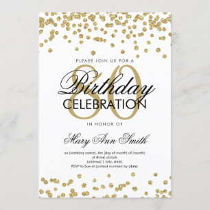 Gold 80th Birthday Party Glitter Confetti Invitation