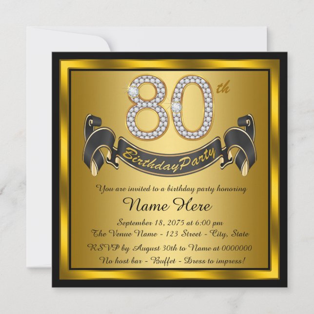 Gold 80th Birthday Party Invitation (Front)