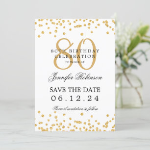 Gold 80th Birthday Party Save the Date Details Invitation