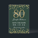Gold 80th Birthday Save Date Confetti Green  Invitation<br><div class="desc">Elegant "80th Birthday Party" design with faux glitter confetti and details text. Easy to use and easy to personalise. Order Today!</div>