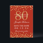 Gold 80th Birthday Save Date Confetti Red  Invitation<br><div class="desc">Elegant "80th Birthday Party" design with faux glitter confetti and details text. Easy to use and easy to personalise. Order Today!</div>