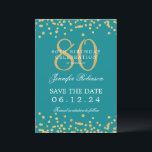 Gold 80th Birthday Save Date Confetti Turquoise Invitation<br><div class="desc">Elegant "80th Birthday Party" design with faux glitter confetti and details text. Easy to use and easy to personalise. Order Today!</div>