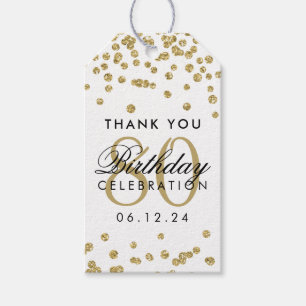 Gold 80th Birthday Thank You Glitter Confetti Gift Tags