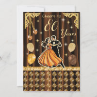 Gold 80th Birthday with Dancing Couples Invitation