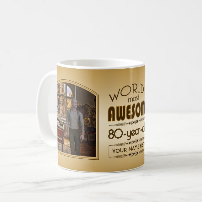 Gold 80th Birthday World’s Best Custom Photo Frame Coffee Mug (Front Left)