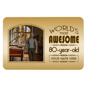 Gold 80th Birthday World’s Best Custom Photo Frame Magnet