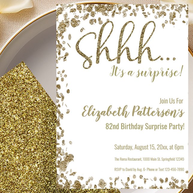 Gold 82nd Surprise Birthday Party Invitation (Creator Uploaded)