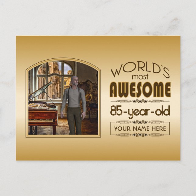 Gold 85th Birthday World’s Best Custom Photo Frame Invitation Postcard (Front)