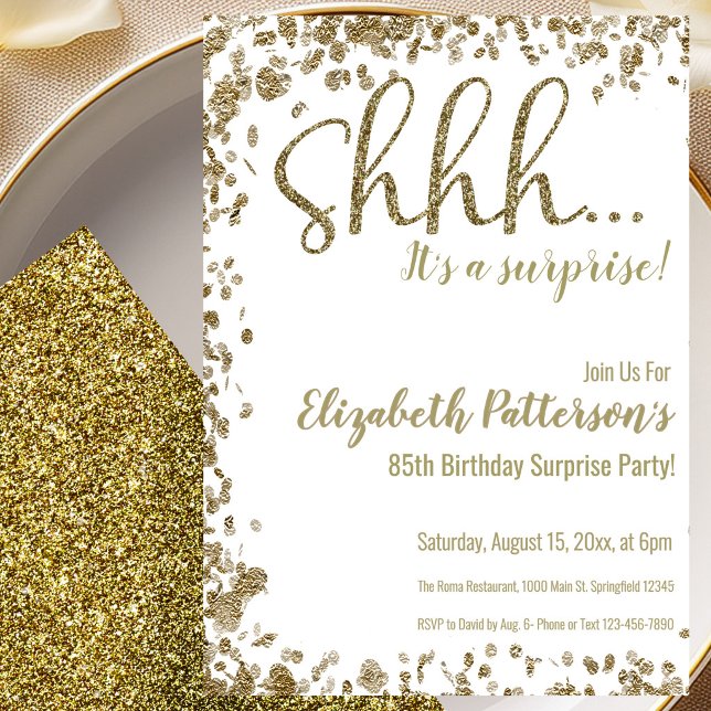 Gold 85th Surprise Birthday Party Invitation (Creator Uploaded)