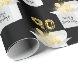 Gold 90th Birthday Balloons in Box   Wrapping Paper