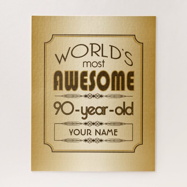 Gold 90th Birthday Celebration World Best Fabulous Jigsaw Puzzle (Vertical)