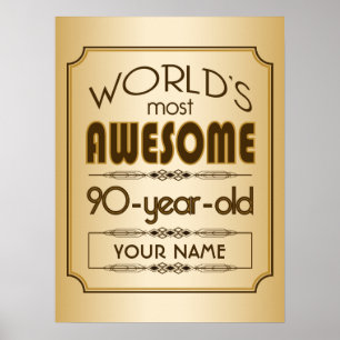 Gold 90th Birthday Celebration World Best Fabulous Poster