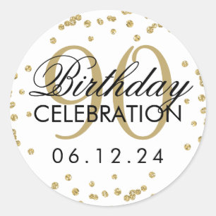Gold 90th Birthday Glitter Confetti Classic Round Sticker