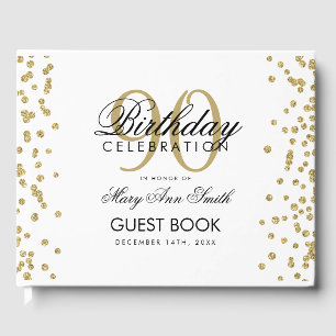 Gold 90th Birthday Glitter Confetti Guest Book
