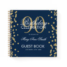 Gold 90th Birthday Guestbook Confetti Navy Blue