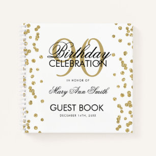 Gold 90th Birthday Guestbook Confetti Notebook