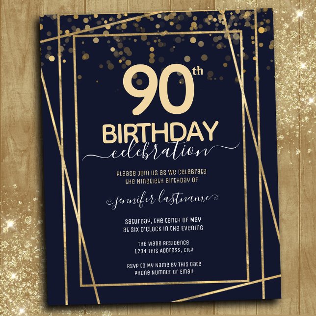 Gold 90th Birthday Party Budget Invitation (Creator Uploaded)