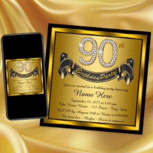 Gold 90th Birthday Party Invitation