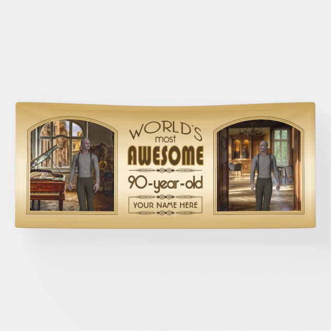 Gold 90th Birthday World’s Best Custom Photo Frame Banner (Horizontal)