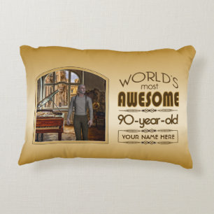 Gold 90th Birthday World’s Best Custom Photo Frame Decorative Cushion