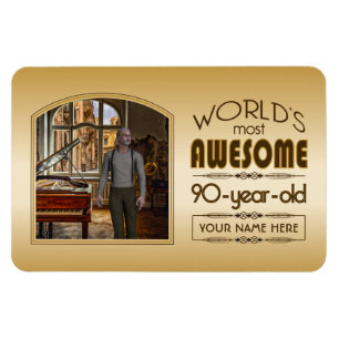 Gold 90th Birthday World’s Best Custom Photo Frame Magnet