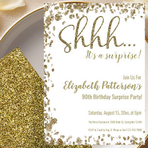 Gold 90th Surprise Birthday Party Invitation