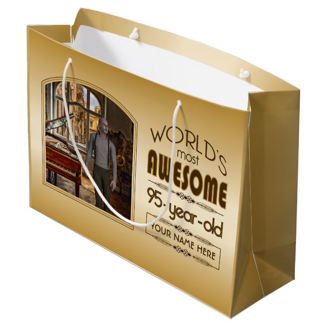 Gold 95th Birthday World’s Best Custom Photo Frame Large Gift Bag (Back Angled)