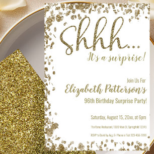 Gold 96th Surprise Birthday Party Invitation