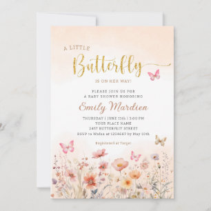 Gold A Little Butterfly Is On Her Way Baby Shower Invitation