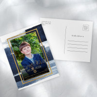 Gold Abstract Blue Photo Bar Mitzvah Save the Date