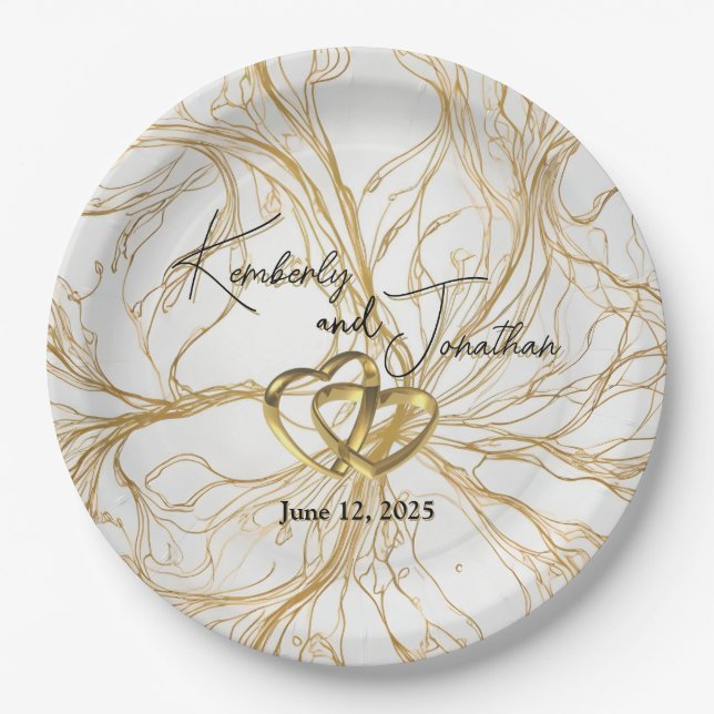 Gold Abstract Design Wedding  Paper Plate (Front)