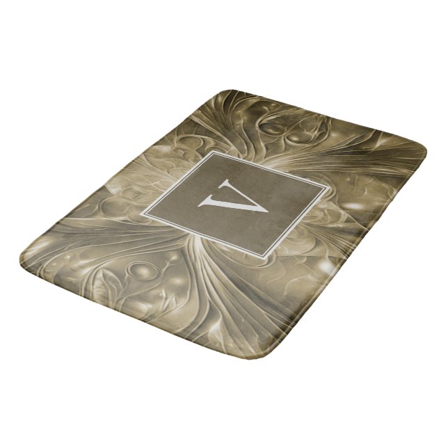 Gold Abstract Flourish Monogram Bath Mat (Angled)
