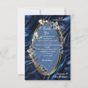 Gold abstract flowers on Simmery Blue Silk RSVP Card