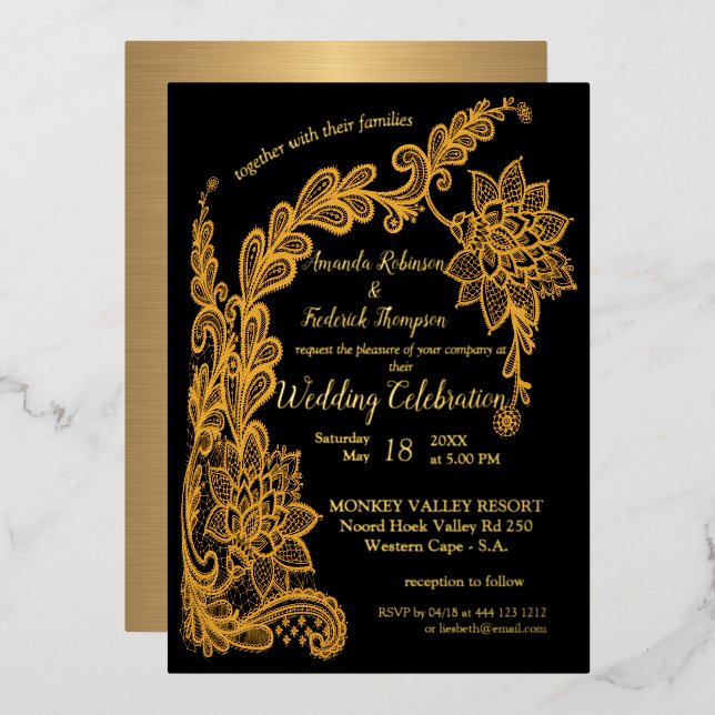 Gold  abstract lace on Black (Front/Back)