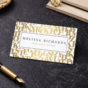 Gold Abstract Letterforms III for Authors, Writers Business Card