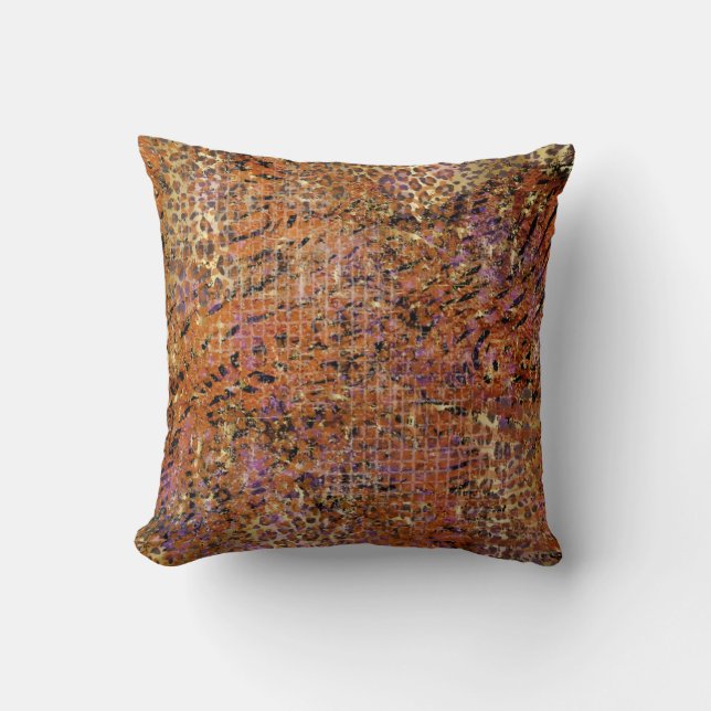 Gold Abstract Mixed Animal And Leopard Skin  Cushion (Front)